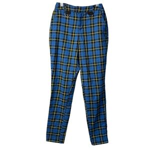 Hot Topic Plaid Pants Blue Yellow Punk D-Ring Emo Grunge Alt Womens XS VTG Style